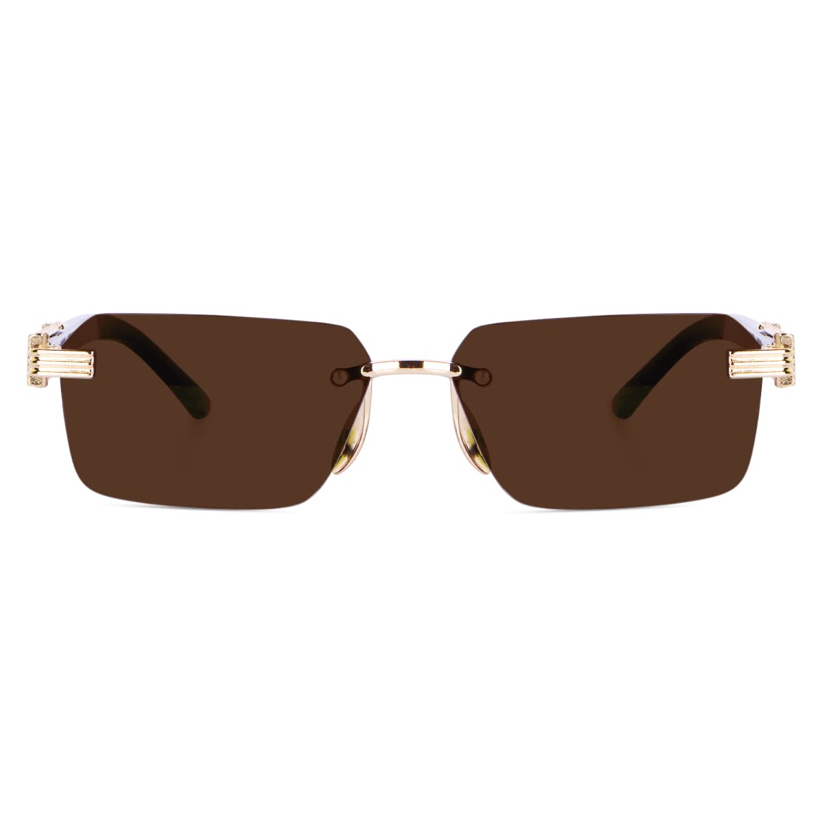 Dervin Rectangular Rimless Sunglasses for Men and Women (Brown)