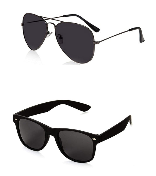 ARZONAI Aviator & Square Sunglasses Black Frame, Black lens (Large) � Pack of 2